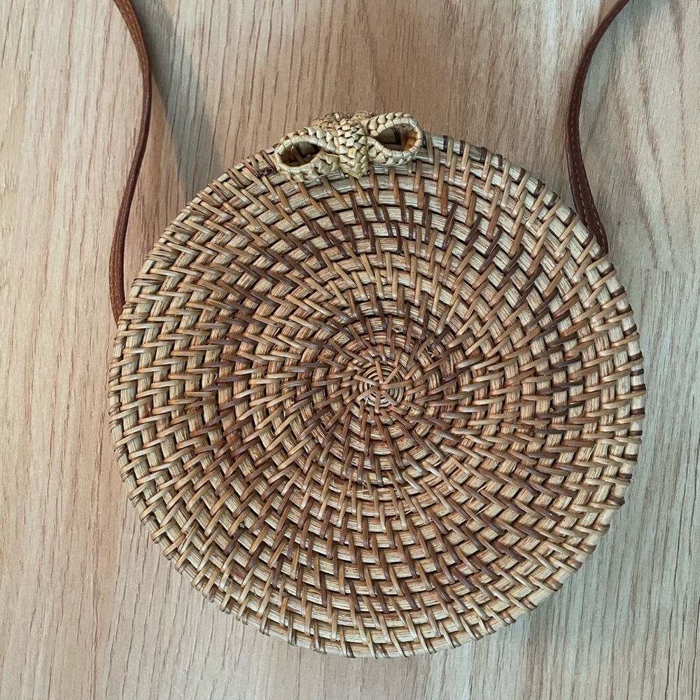 Round Woven Bamboo Crossbody Bag